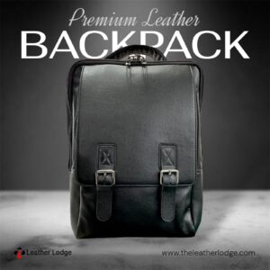 Leather Lodge Backpack With Front Double Belts Black